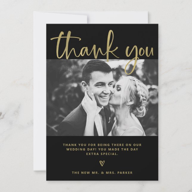 Wedding | Elegant Black and Gold with Photos Thank You Card (Front)