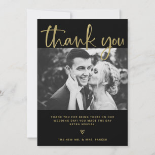 Wedding   Elegant Black and Gold with Photos Thank You Card