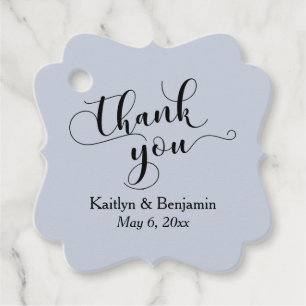 Wedding Elegant Black on Dusty Blue Thank You Favour Tags