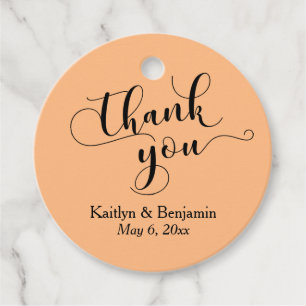 Wedding Elegant Black Script Pale Orange Thank You Favour Tags