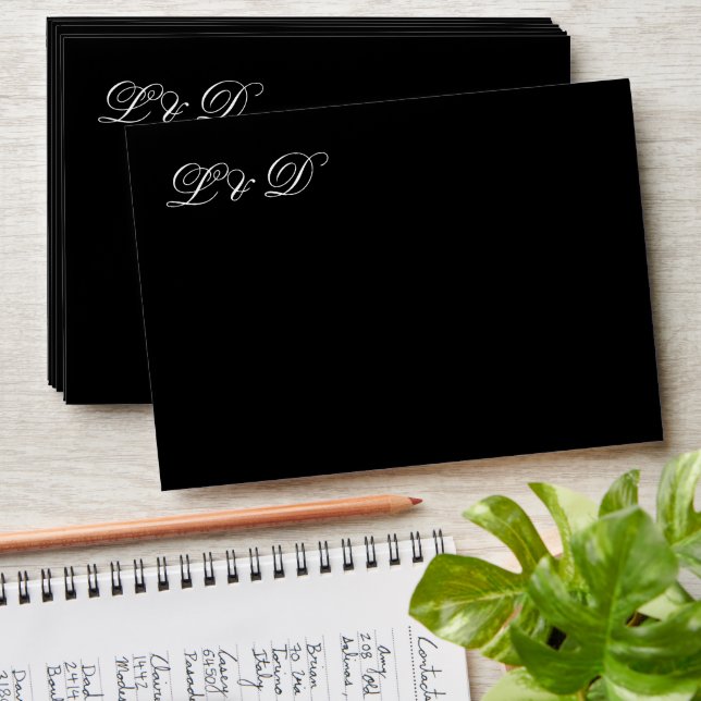 Wedding Elegant Black White Monogram Envelope (Stacked)