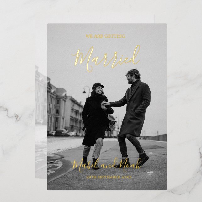 Wedding Elegant  Black White Photo Gold (Front/Back)