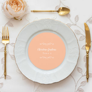 Wedding Elegant Black White Round Chic Place Card