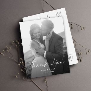 Wedding Elegant Black White Script Photo Thank You Postcard