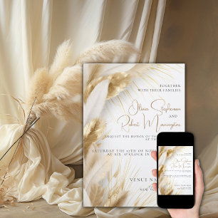Wedding   Elegant Bohemian Gold Pampas Invitation