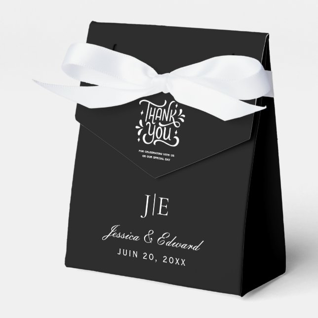 Wedding Elegant Bride Groom Names Black White Favour Box (Front Side)