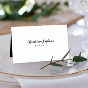 Wedding Elegant Calligraphy Black White Place Card