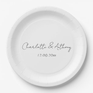 Wedding Elegant Calligraphy Creative Black White Paper Plate