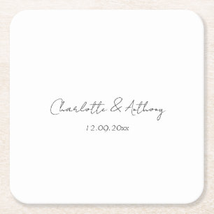 Wedding Elegant Calligraphy Creative Black White Square Paper Coaster