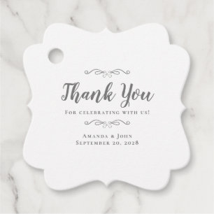 Wedding Elegant Calligraphy Thank You Grey White Favour Tags