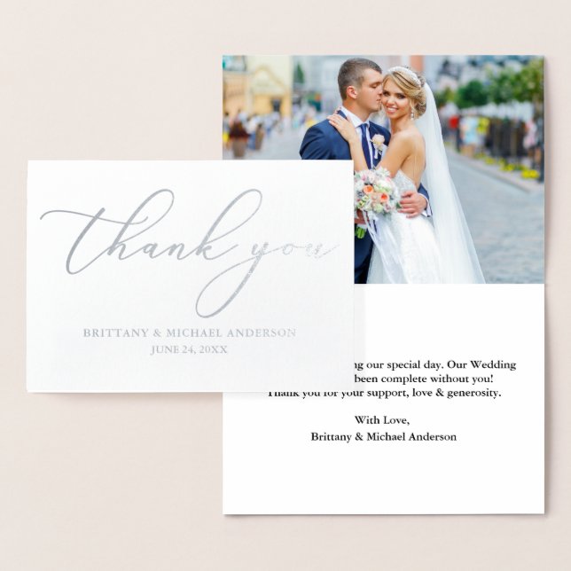 Wedding Elegant Calligraphy Thank You Silver Foil Card (Display)