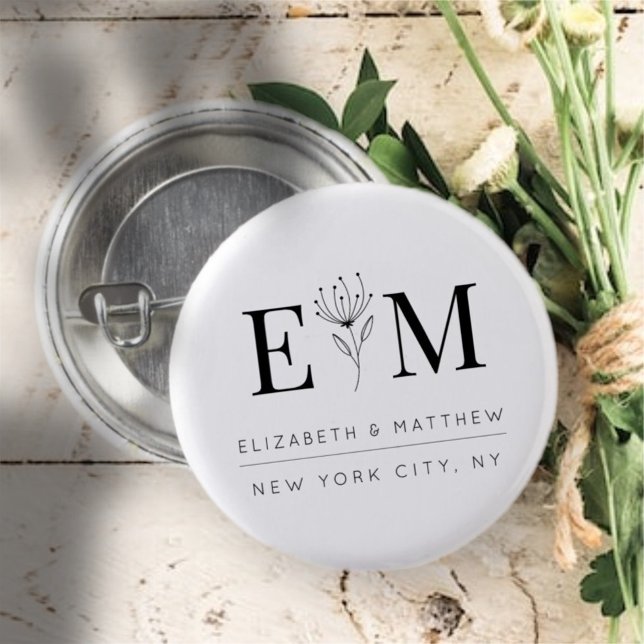 Wedding Elegant Chic Modern Monogram Foliage 3 Cm Round Badge (Creator Uploaded)