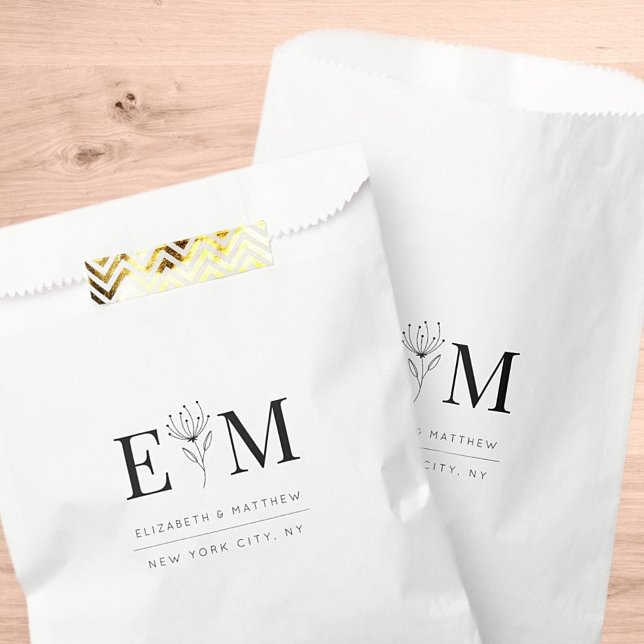 Wedding Elegant Chic Modern Monogram Foliage Favour Bags (Creator Uploaded)
