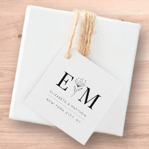 Wedding Elegant Chic Modern Monogram Foliage Favour Tags