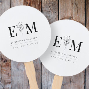 Wedding Elegant Chic Modern Monogram Foliage Hand Fan