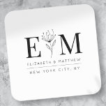 Wedding Elegant Chic Modern Monogram Foliage Square Sticker<br><div class="desc">Composed of simple straight lined frames with classic cursive script and serif typography. These elements are simple,  timeless,  and classic.. 

This is designed by White Paper Birch Co. exclusive for Zazzle.

Available here:
http://www.zazzle.com/store/whitepaperbirch</div>