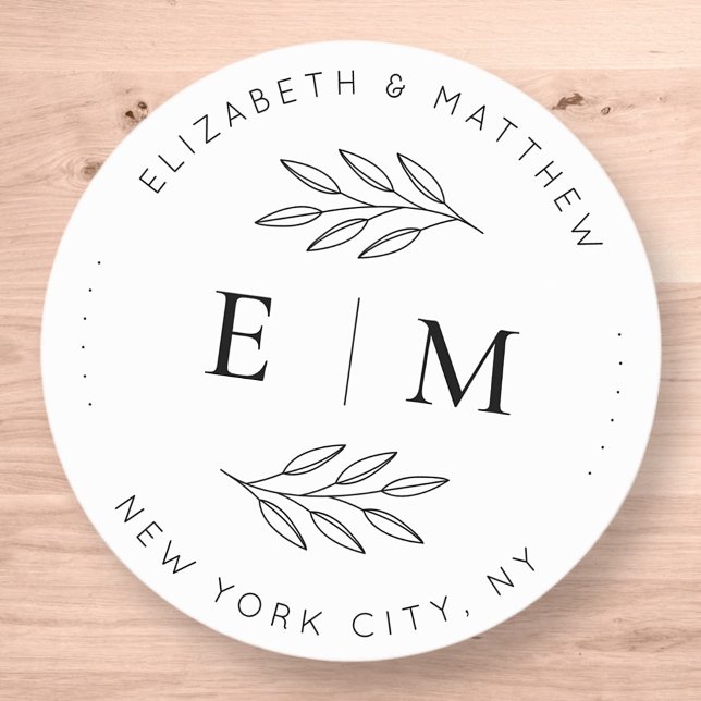 Wedding Elegant Chic Modern Simple Chic Monogram Classic Round Sticker (Creator Uploaded)