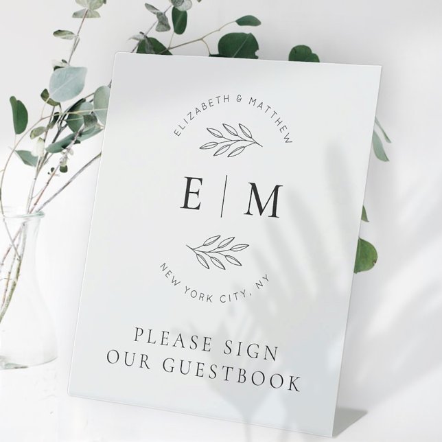 Wedding Elegant Chic Modern Simple Chic Monogram Pedestal Sign (Creator Uploaded)