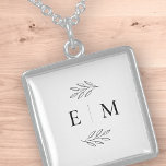 Wedding Elegant Chic Modern Simple Chic Monogram Sterling Silver Necklace<br><div class="desc">Composed of simple straight lined frames with classic cursive script and serif typography. These elements are simple,  timeless,  and classic.. 

This is designed by White Paper Birch Co. exclusive for Zazzle.

Available here:
http://www.zazzle.com/store/whitepaperbirch</div>