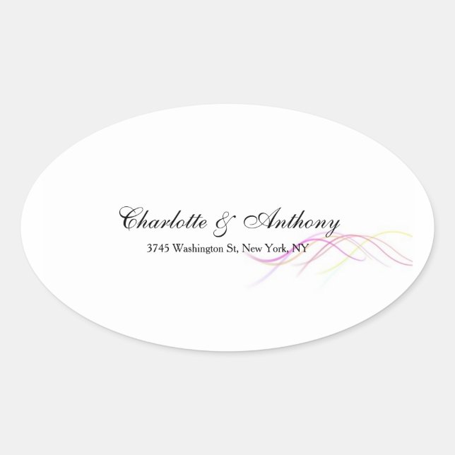 Wedding Elegant Creative Abstract Curves White Oval Sticker (Front)