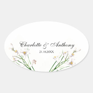 Wedding Elegant Creative Floral White Chic Oval Sticker