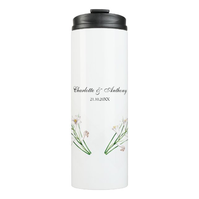 Wedding Elegant Creative Floral White Chic Thermal Tumbler (Front)