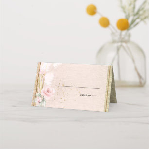 Wedding   Elegant Dusty Pink Floral Pampas Grass Place Card