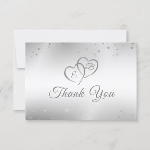 Wedding Elegant Faux Silver Hearts Confetti Script Thank You Card
