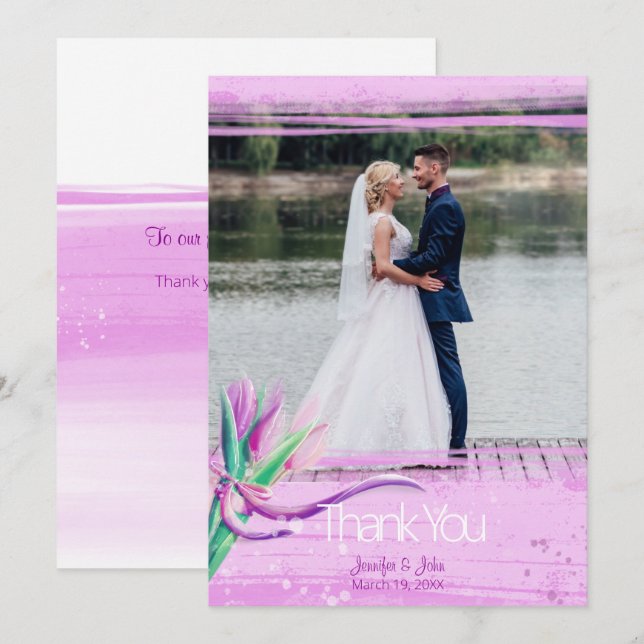 Wedding elegant floral bouquet of tulips thank you card (Front/Back)
