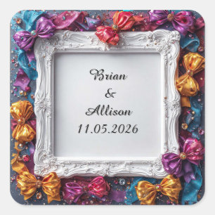 Wedding Elegant Floral Frame Design Square Sticker