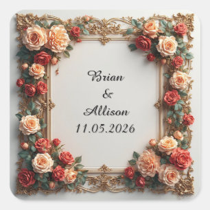 Wedding Elegant Floral Frame Design Square Sticker