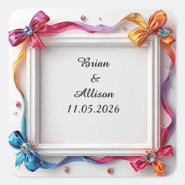 Wedding Elegant Floral Frame Design Square Sticker (Front)