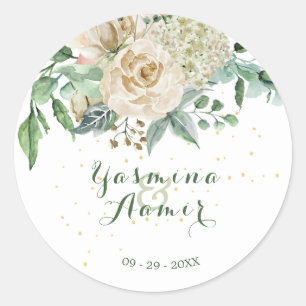 Wedding Elegant Floral Neutral Rose Gold Classic Round Sticker