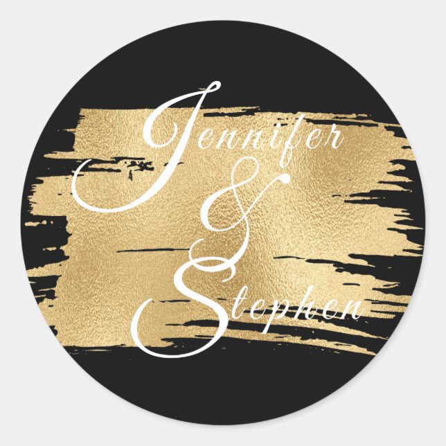 Wedding Elegant Gold and Black Classic Round Sticker (Front)