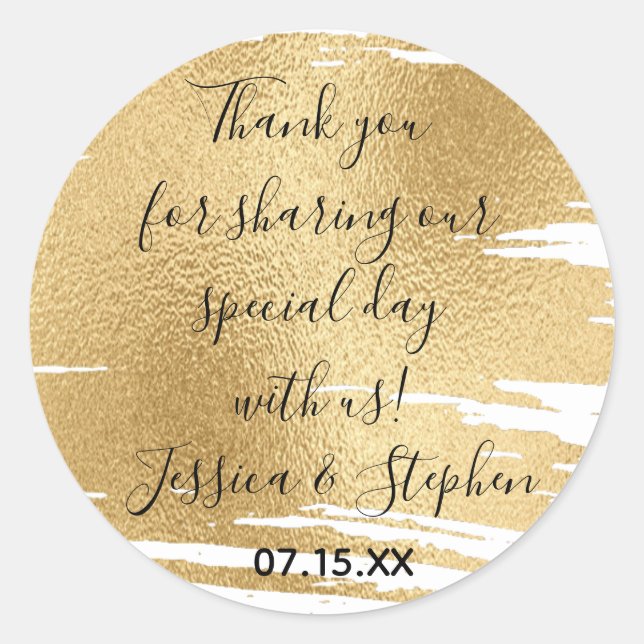 Wedding Elegant Gold and Black Classic Round Sticker (Front)