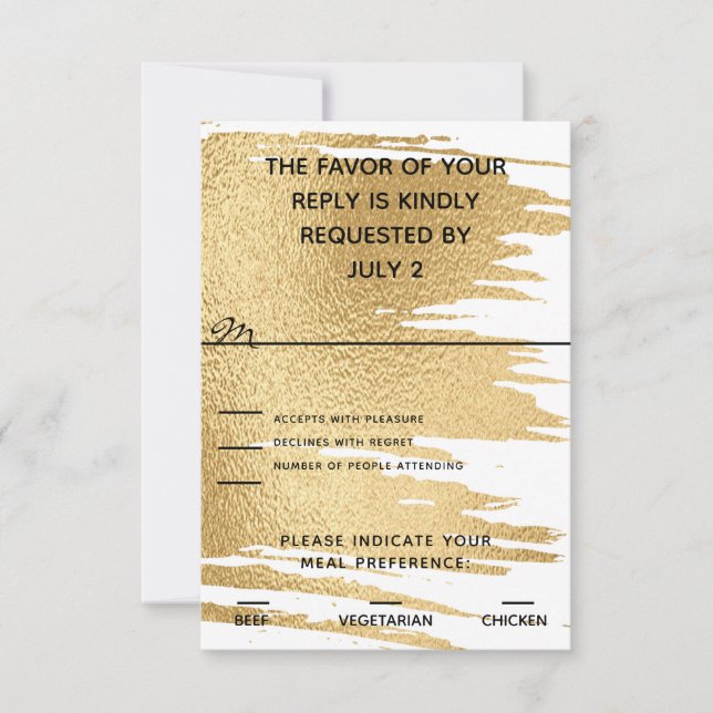 Wedding Elegant Gold and Black RSVP Card (Front)