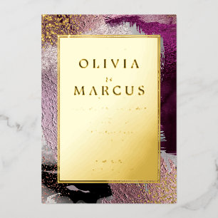 WEDDING    Elegant Gold Cassis Plum Brush Strokes