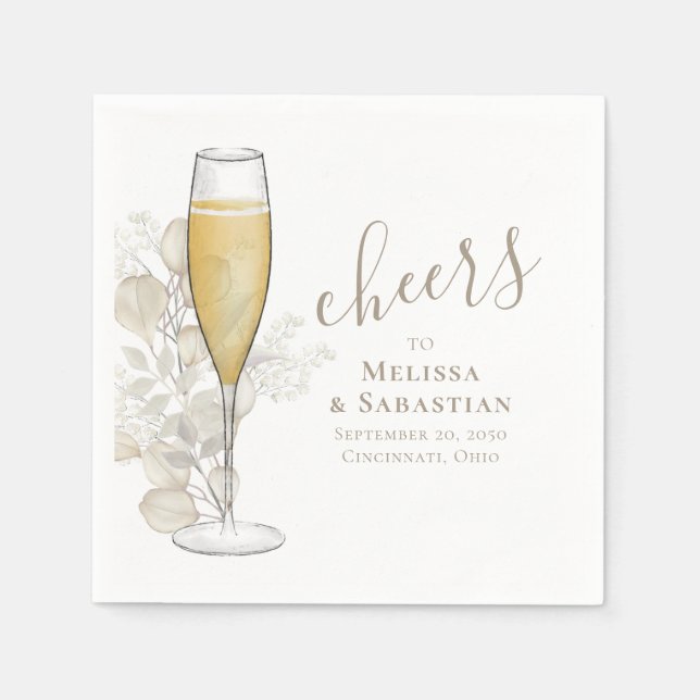 Wedding Elegant Greenery Cheers Simple Napkin (Front)