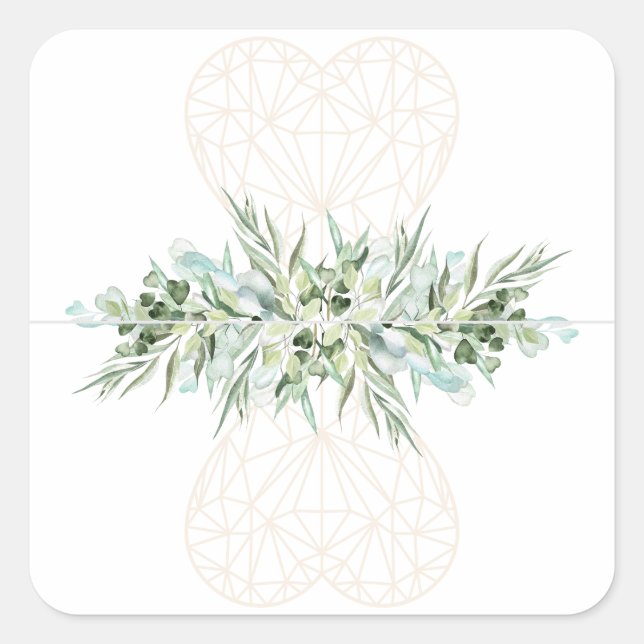 Wedding Elegant Heart Foliage Divider Tabs  Square Sticker (Front)