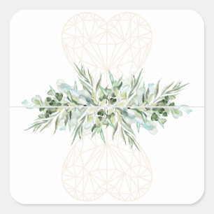 Wedding Elegant Heart Foliage Divider Tabs  Square Sticker