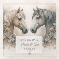 Wedding Elegant Horses Save the Date Coaster
