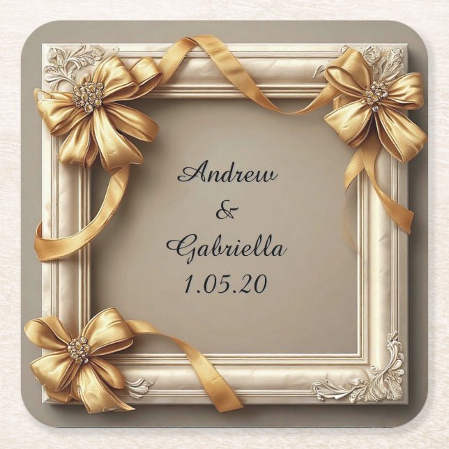 Wedding Elegant Ivory Decorative Frame Square Paper Coaster (Front)