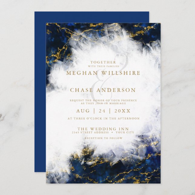 Wedding |  Elegant Lapis Lazuli Crystal Geode Invitation (Front/Back)