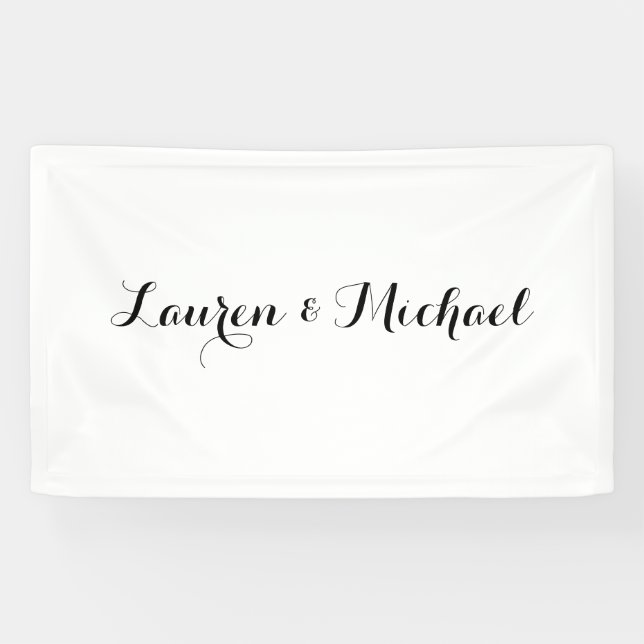 Wedding Elegant Minimalist Calligraphy Black White Banner (Horizontal)