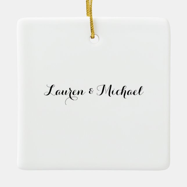 Wedding Elegant Minimalist Calligraphy Black White Ceramic Ornament (Front)
