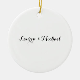 Wedding Elegant Minimalist Calligraphy Black White Ceramic Tree Decoration