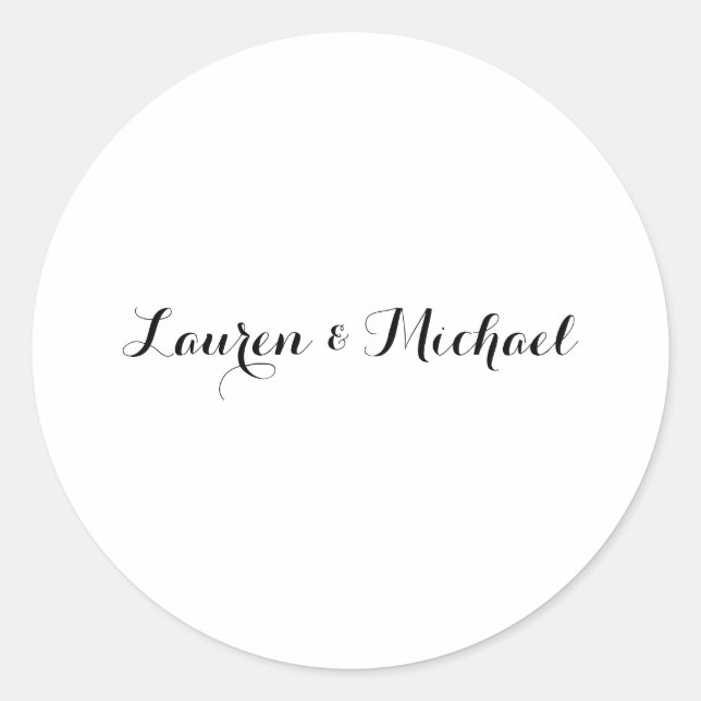 Wedding Elegant Minimalist Calligraphy Black White Classic Round Sticker (Front)