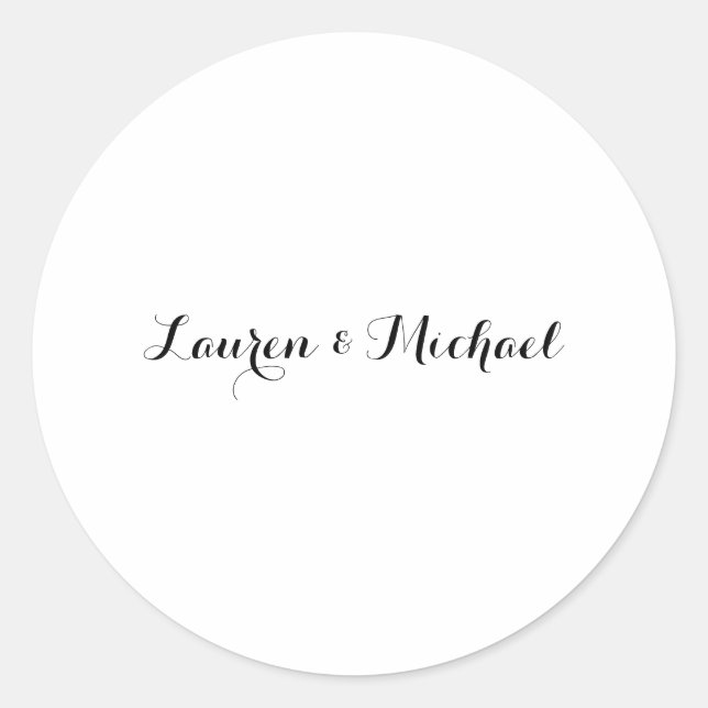 Wedding Elegant Minimalist Calligraphy Black White Classic Round Sticker (Front)