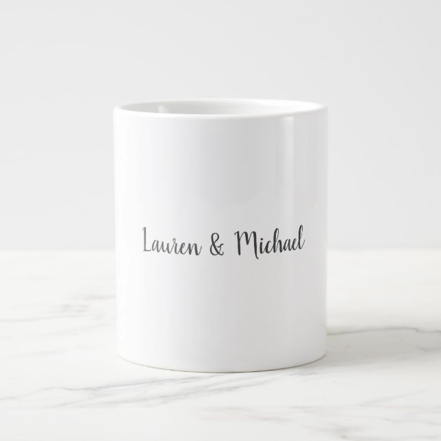 Wedding Elegant Minimalist Calligraphy Black White Large Coffee Mug (Front)