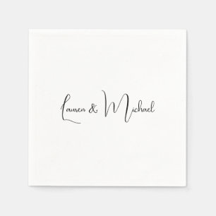 Wedding Elegant Minimalist Calligraphy Black White Napkin